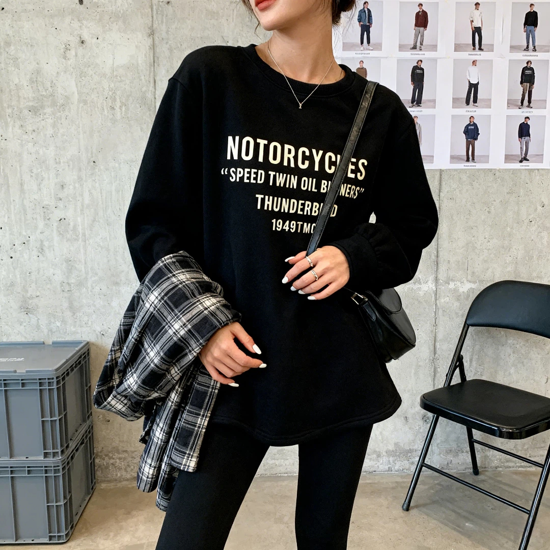 Fjwldy加绒加厚保暖卫衣女款冬季大码300斤宽松休闲百搭长袖上衣