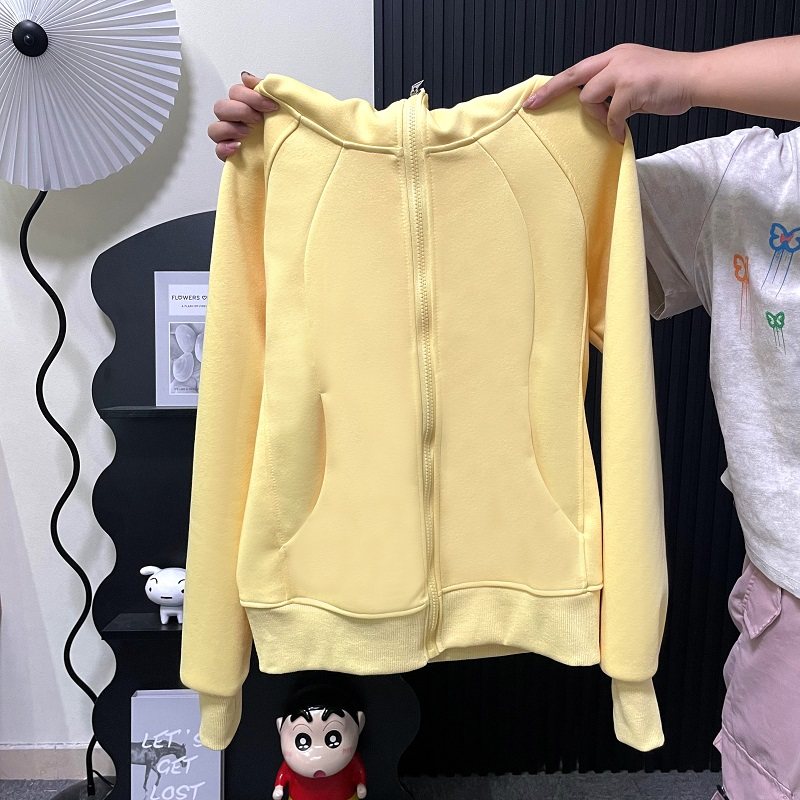 Fjwldy春秋新款大码修身瑜伽服连帽外套鱼骨运动开衫拉链上衣