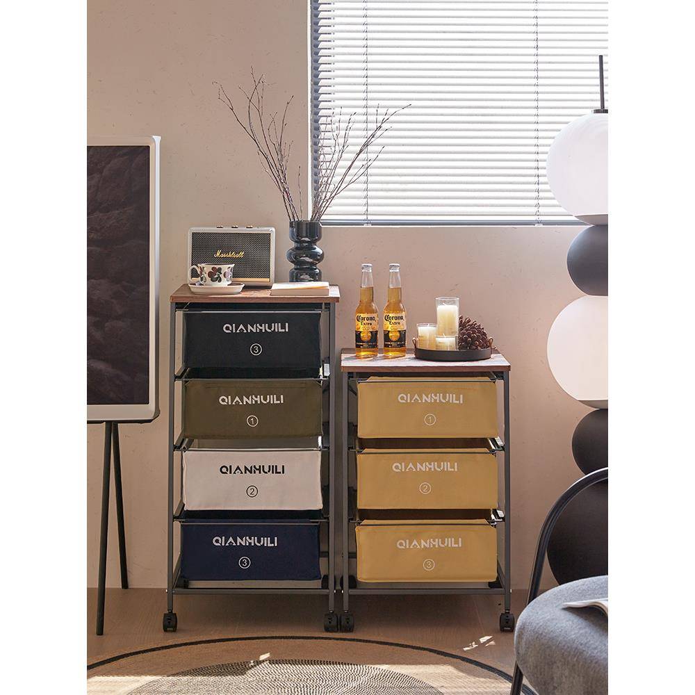 工业风抽屉式收纳柜移动带轮中古置物架桌下储物收纳盒日式收纳箱