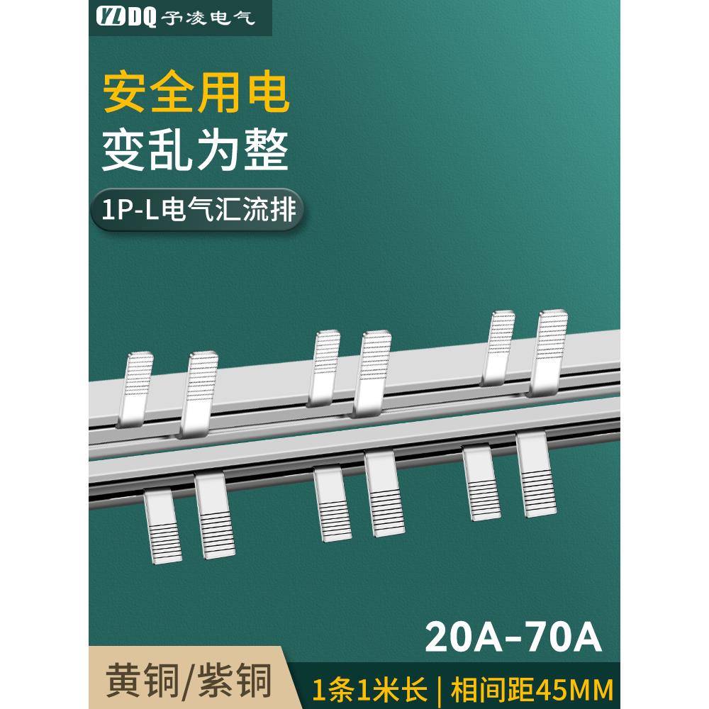 1P漏电63A汇流排20A32A40A60A70A紫铜1P+N断路器电气安装连接条