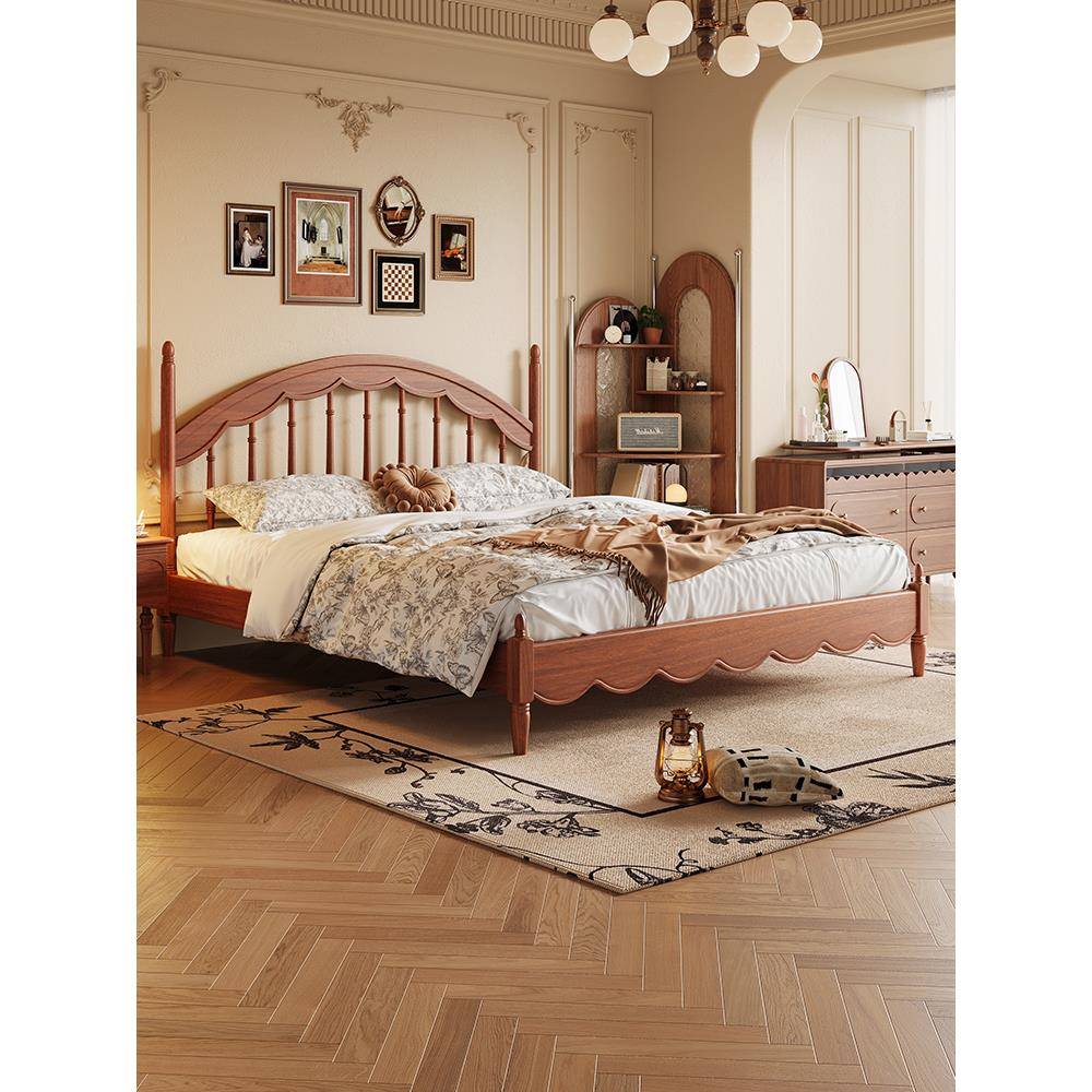 法式覆古温莎床中古风全实木床竖琴储物床黄杨木1.8双人主卧婚床