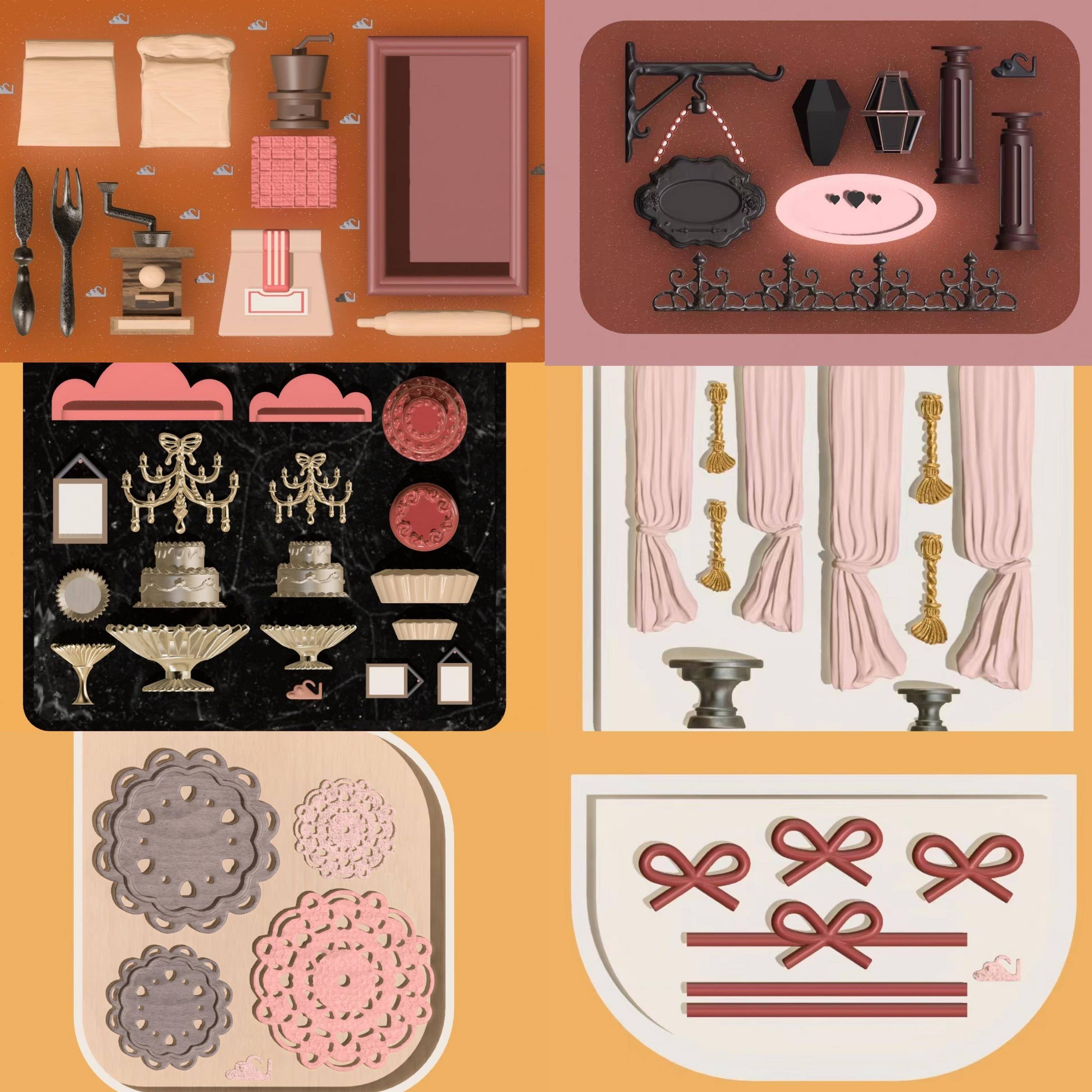 外网128授权款 QUEENT滴胶模具 咖啡庄园系列 配件盘 合集 0863