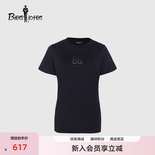 T恤 精梳棉 比音勒芬春夏季 女士休闲BG字母烫钻圆领套头短袖