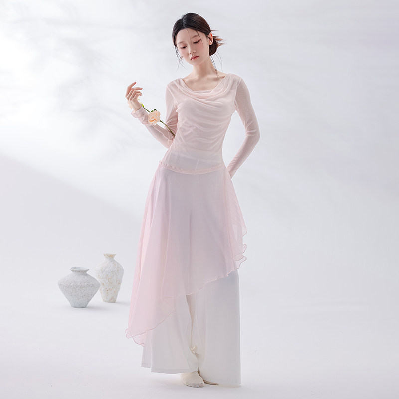 现代舞服荡领连衣裙仙气古典舞蹈现代舞服装