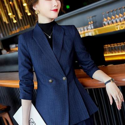 高货高端条纹西装套装女秋