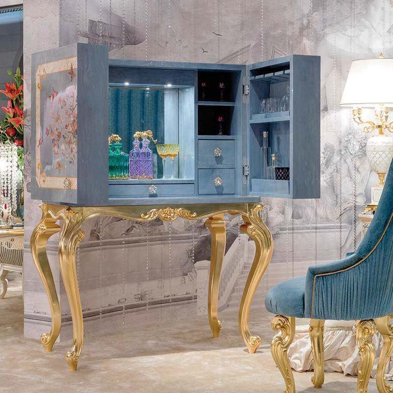 法式蝴蝶装饰柜欧式卧室贝壳拼花实木妆台桌镜奢华主卧高脚储物柜