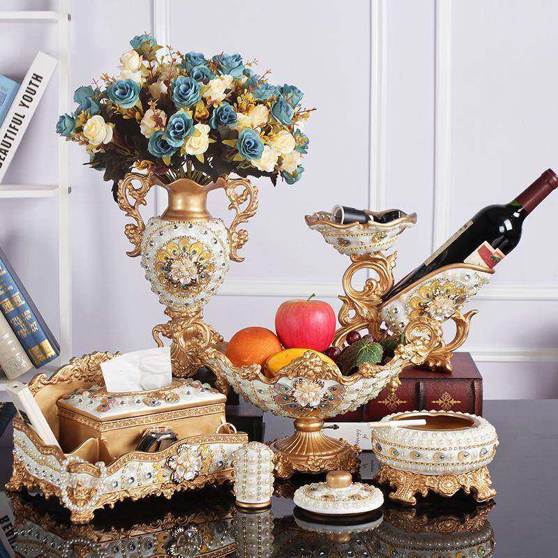 欧式水果盘客厅奢华创意家用干果盘糖果盘七件套高档茶几套装摆件