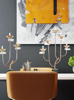 烛光晚餐道具金色铁艺欧式简约餐桌烛台家用装饰轻奢华烛台摆件