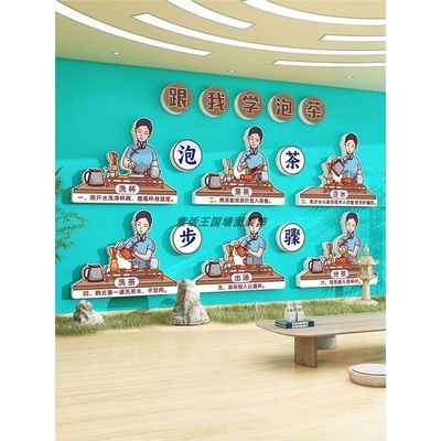 幼儿园墙面你装饰茶艺馆文化环创材料主题墙成品泡茶步骤kt泡沫板
