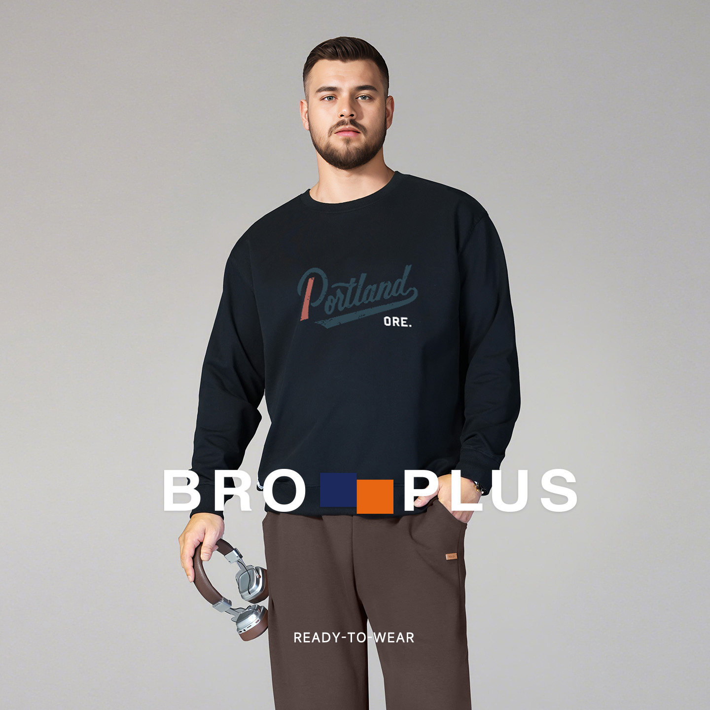 胖哥哥春季大码圆领卫衣男士加肥加大休闲宽松英文套头打底衫男潮