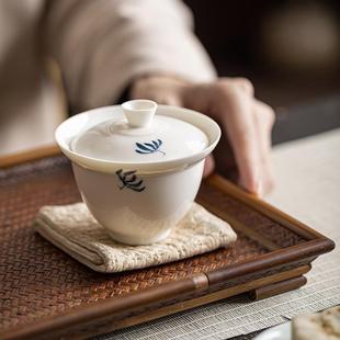 釉下彩手绘蝴蝶兰花二才盖碗茶杯单个陶瓷茶碗带盖家用泡茶器防烫