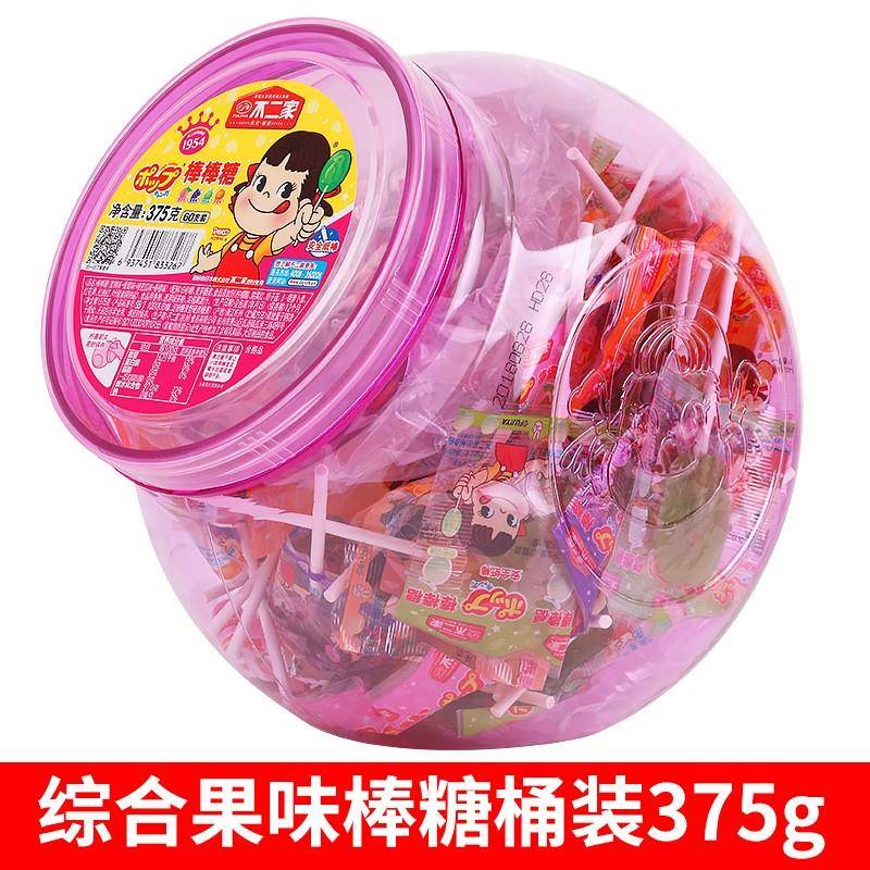 速发现货不二家水果味棒棒糖60支桶装独立小包装六一儿童节硬糖果