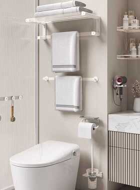 白色毛巾架免打孔卫生间浴巾架卫浴挂件五金浴室厕所亚克力置物架