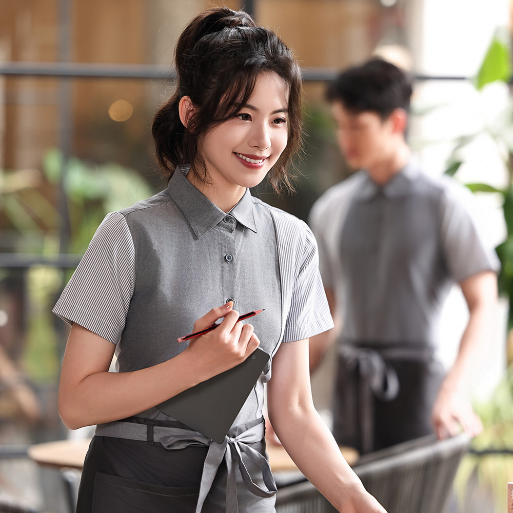 服务员衬衣t恤夏季定制logo