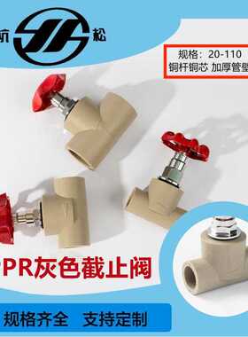 供应仿联塑灰色PPR给水管配件卡簧式截止阀闸阀 铜阀芯截止阀