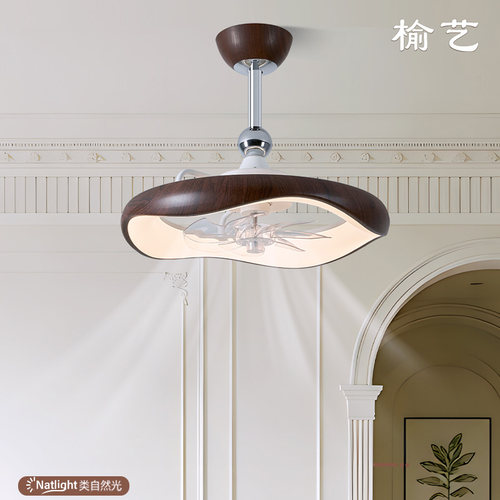 榆艺卧室风扇吸顶灯简约中古奶油风护眼静音主卧书房餐厅电扇一体