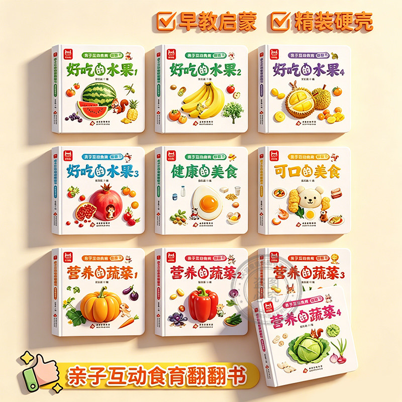 亲子互动食育翻翻书0-6岁美味的水果新鲜的蔬菜宝宝书全套10本早教辅食书3-6岁儿童启蒙绘本撕不烂益智书本婴幼儿触摸3d立体机关书