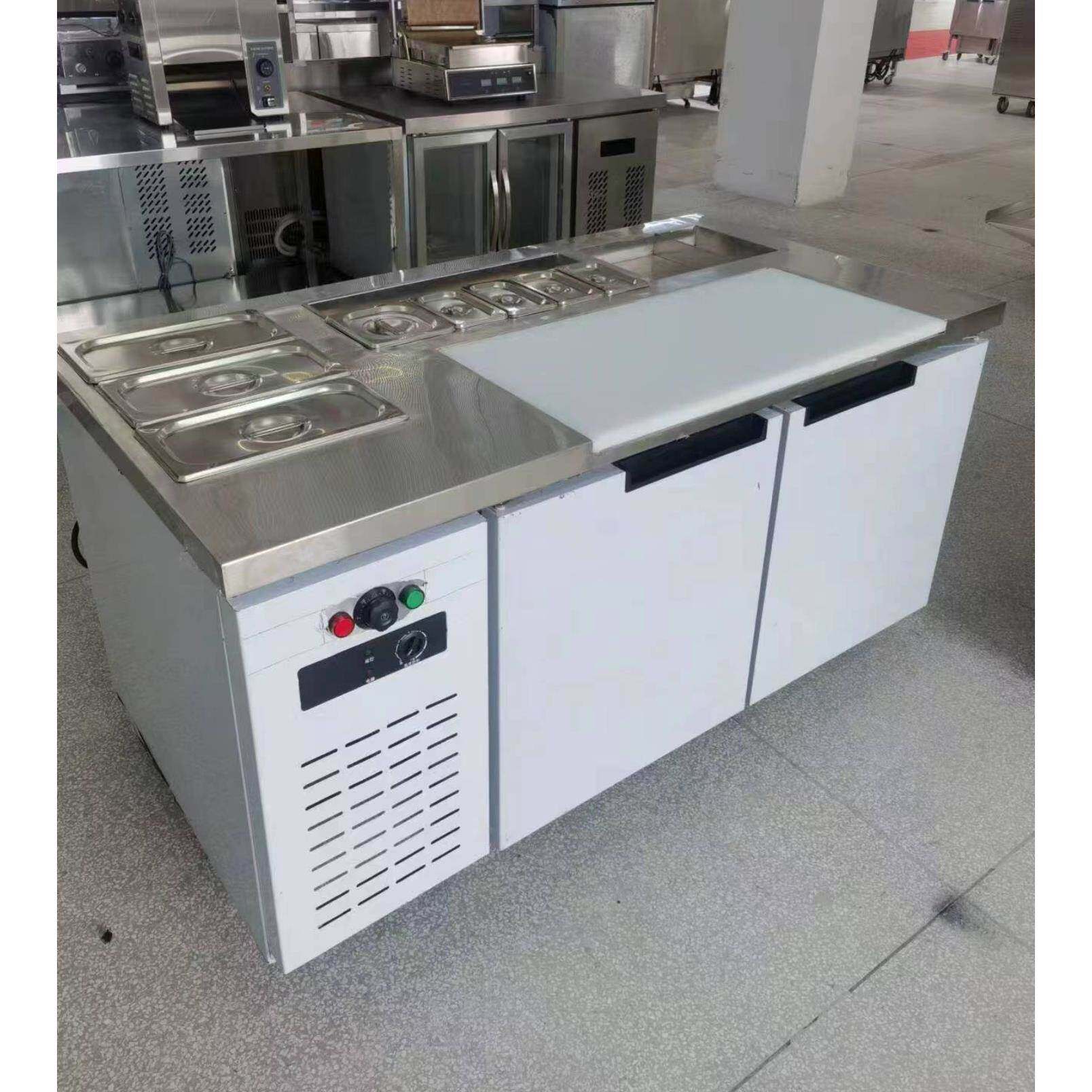 汉堡店冰柜塔斯汀分饼台加热保温冷藏柜带粘板冰箱商用开槽沙拉台