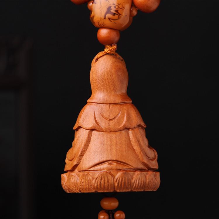 桃木雕刻汽车挂件莲花观音菩萨佛保平安车内饰装饰用品后视镜挂饰