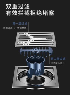 伟星枪灰色不锈钢加厚厨房阳台卫生间管防虫防反水反味淋浴地漏