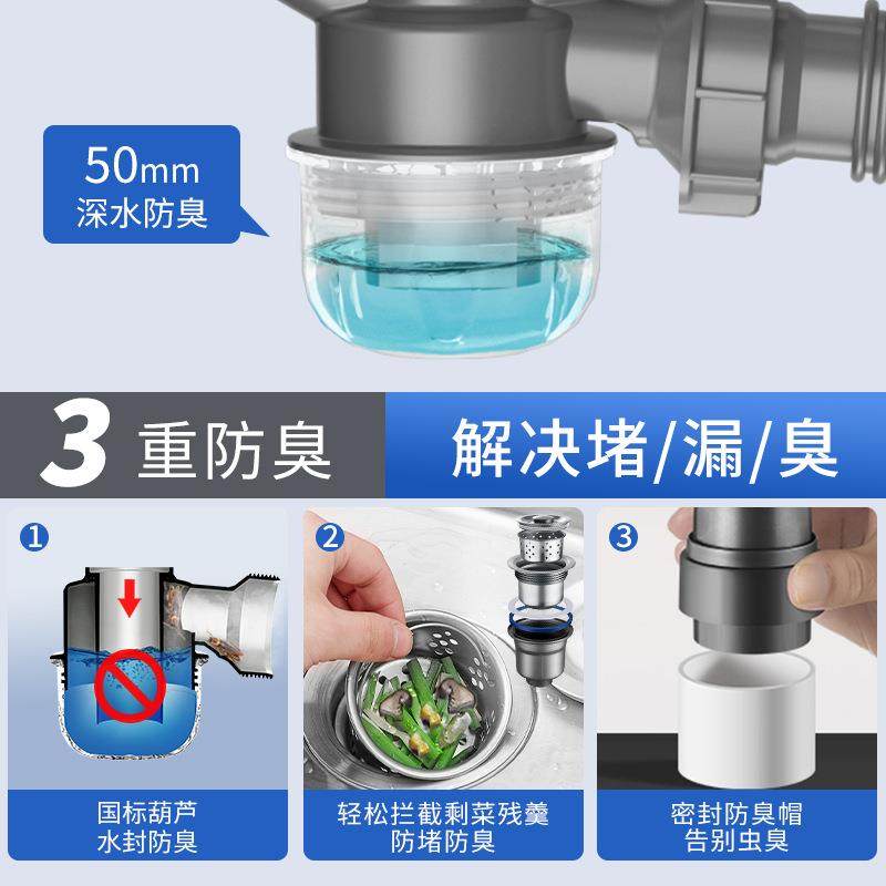 不锈钢厨房下水管洗菜盆下水器省空间下水管道排水管304不锈钢,家装主材,下水器,淘宝优惠券,粉丝福利购,淘宝优惠卷