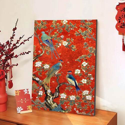 沙发客厅装饰画新中式好寓意小众画玄关枝头花鸟中式喜上挂画喷绘