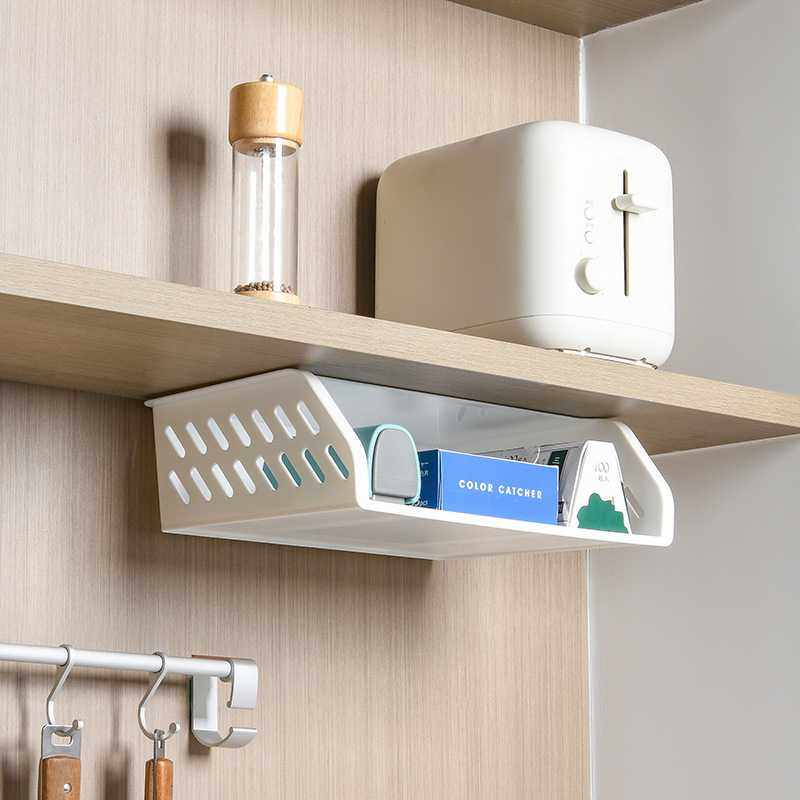 桌下挂筐收纳抽屉杂物壁柜整理挂篮隐藏粘贴悬挂式隔板收纳盒储物,收纳整理,橱柜收纳筐,淘宝优惠券,粉丝福利购,淘宝优惠卷