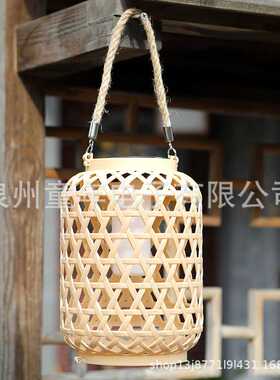 太阳能灯春节灯笼过节灯笼仿藤编庭院户外灯装饰灯笼中式竹编灯笼