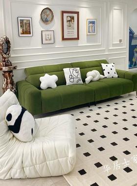 2I法式复古风客厅小方块布艺沙发小红书直排丝绒钢琴键轻奢绿色沙