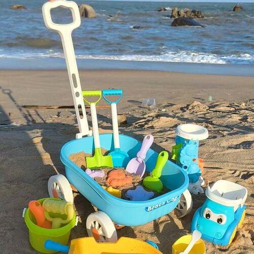 儿童海边沙滩车玩具套装决明子拖车海滩挖沙铲子玩沙子桶工具