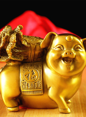 纯铜百财金猪摆件生肖猪拉白菜招财富贵猪客厅办公室桌面装饰送礼