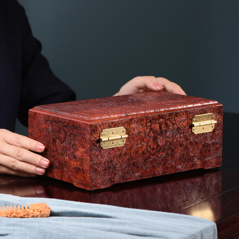 非洲小叶紫檀木首饰盒复古实木收纳盒截止项链玉镯手表盒红木雕花
