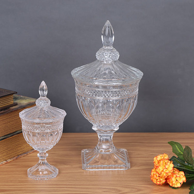 法式玻璃糖果罐复古创意首饰收纳高脚甜品装饰储物罐软装摄影摆件