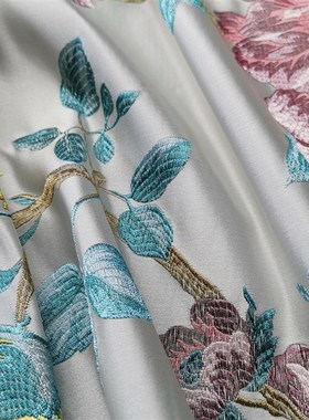 优选窗帘面料刺绣绣花500407牡丹花