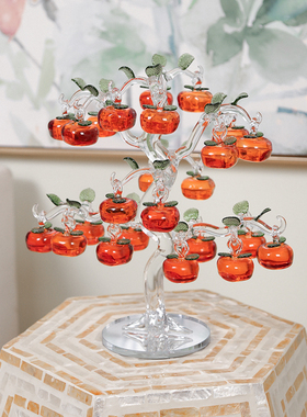 柿子树水晶琉璃摆件事事如意现代客厅酒柜别墅玄关乔迁送礼装饰品