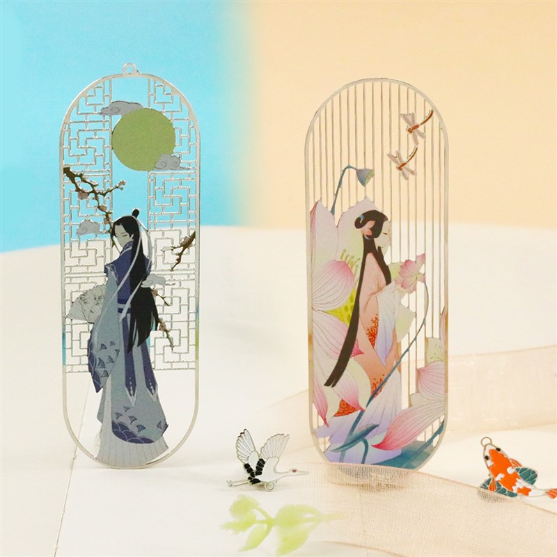 古风美人金属书签中国风小清新插画国潮节日礼品文艺创意盒装