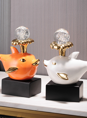 创意海豚喷水摆件软装装饰品电视柜酒柜玄关家居轻奢乔迁新居礼品