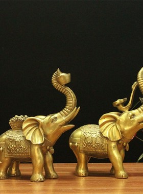 纯铜大象摆件元宝如意象铜风水招财大号客厅家居装饰品摆设
