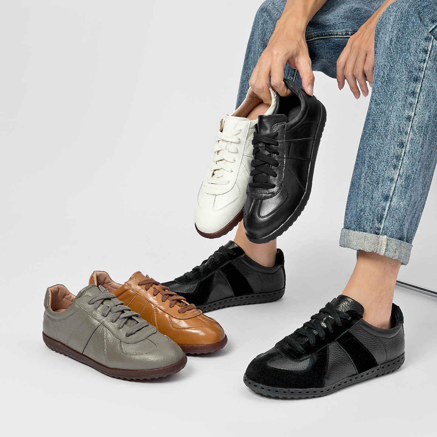 明星同款轻奢休闲真皮德训鞋