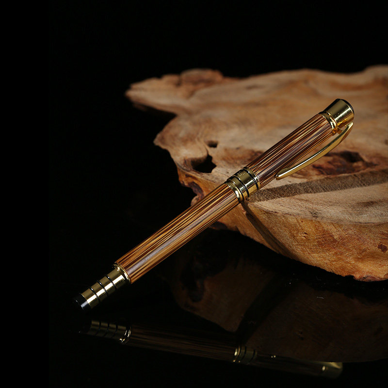 优选金丝竹玉竹竹制笔文玩盘玩实心竹双头钢笔圆珠笔宝珠笔中性水