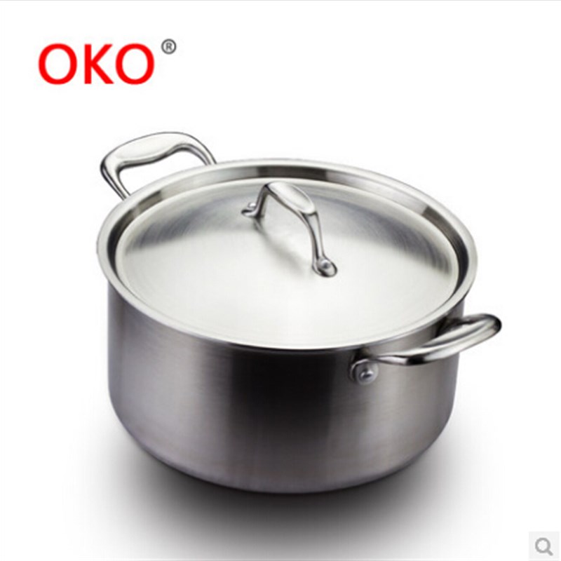 优选德国工艺 不锈钢锅汤锅三层加厚锅具电磁炉通用火锅双耳汤锅