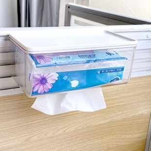 优选工位悬挂式抽纸盒办公桌倒挂抽纸架简约挂缝式带盖透明纸巾收