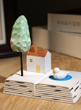 优选【岁月静好】手工木雕小摆件可爱治愈系办公室桌面工位装饰品