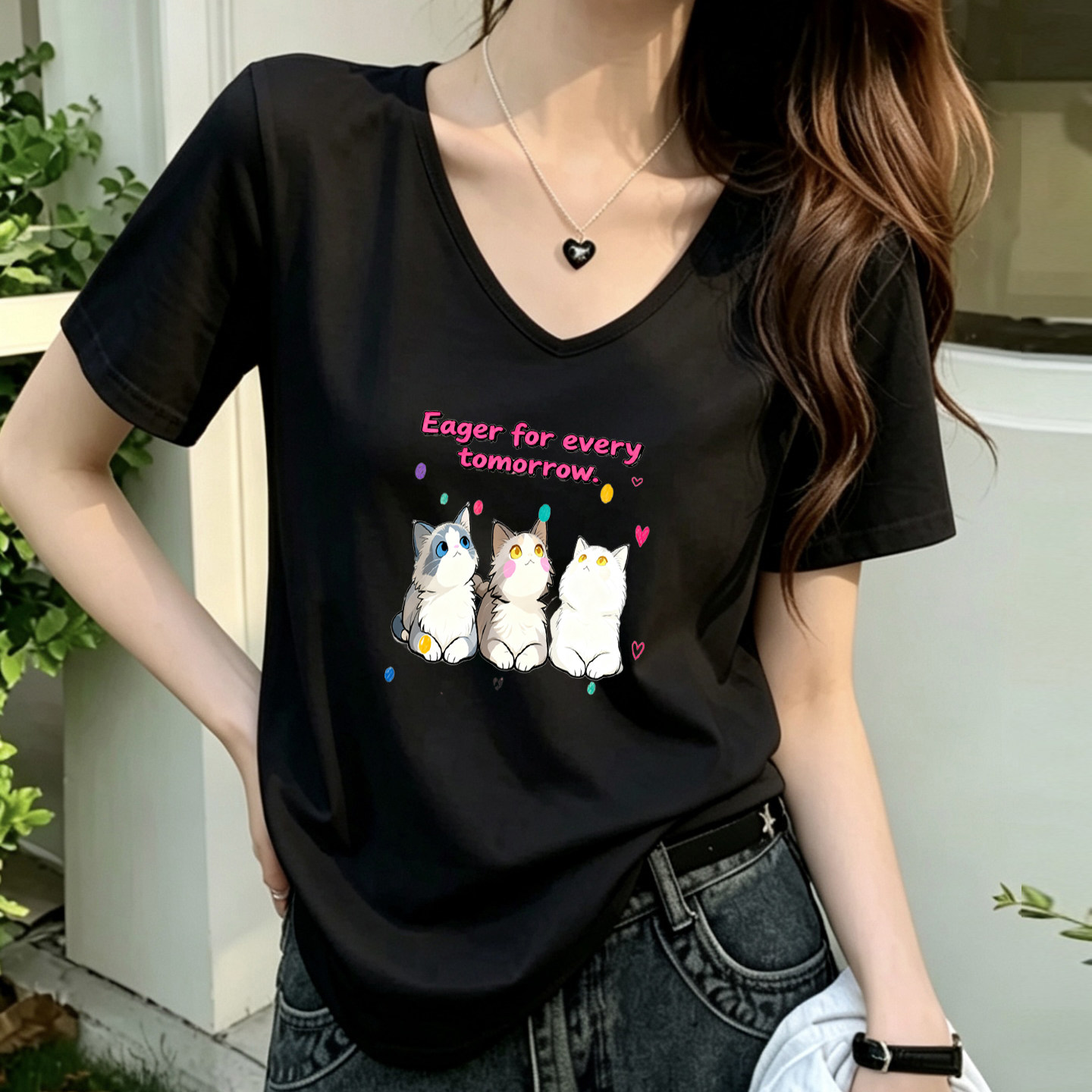 2026年夏季新款百搭纯棉短袖t恤女洋气宽松打底衫V领女装上衣潮