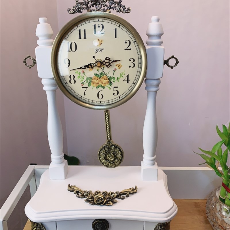 优选中式木制座钟复古实木座钟客厅桌面木质欧式卧室单面静音钟表