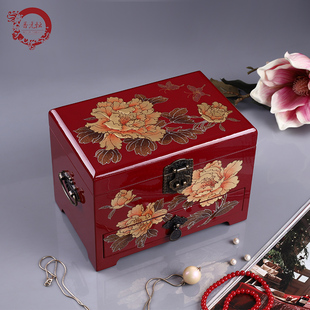 优选大容量首饰盒复古风妆奁盒中式结婚礼物古典漆器盒送妈妈母亲