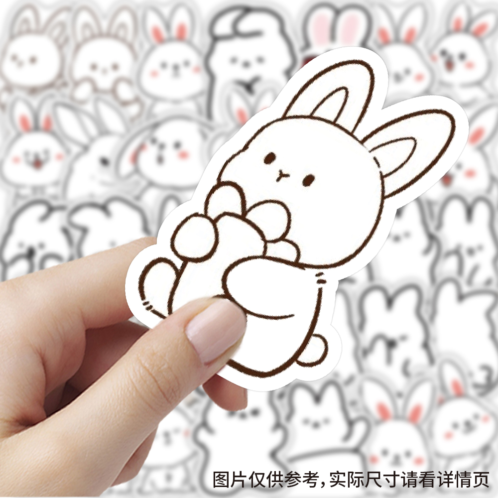 60张兔子简笔画贴纸卡通可爱装饰手账行李箱防水标签趣味贴画自粘