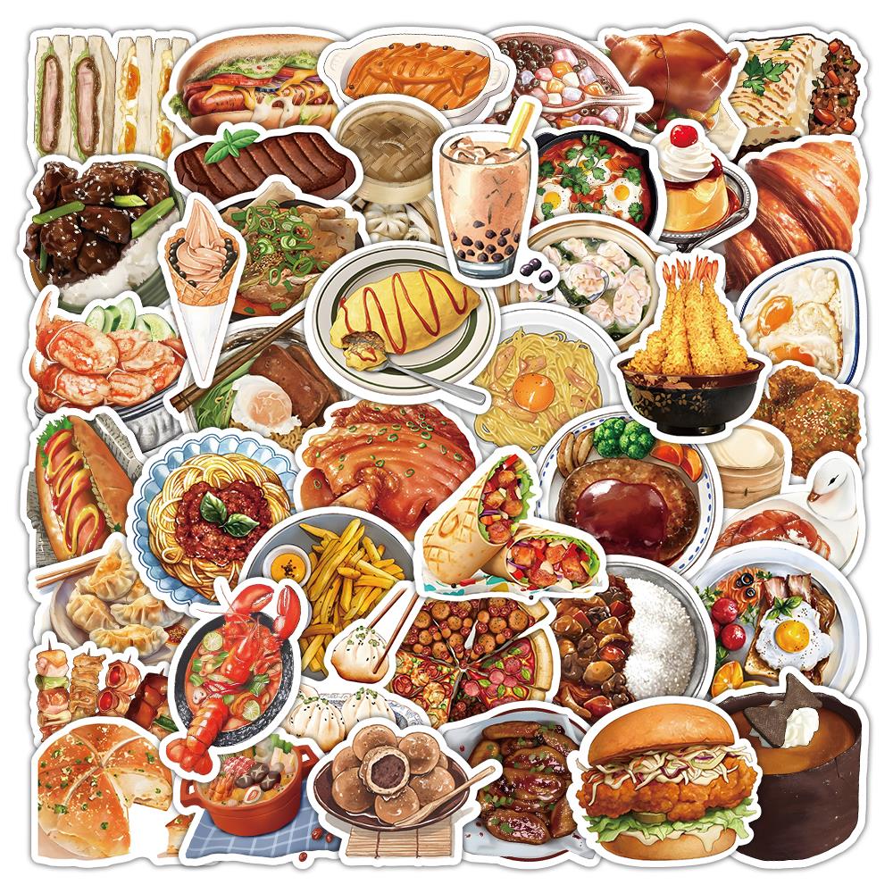 106张写实食物贴纸美食小图案装饰手账素材行李箱标签防水diy贴画