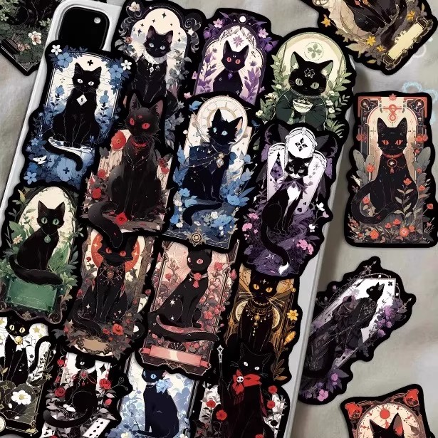 150张喵之秘境黑猫神秘贴纸暗黑系猫咪ins风手机壳笔记本防水贴画