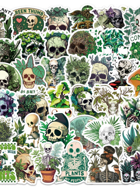 54张哥特式绿色植物卡通贴纸装饰汽车水杯行李箱贴画